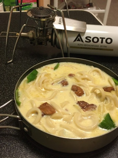 山ごはん!野菜たっぷり焼き鳥の豆乳うどん-レシピのメイン写真