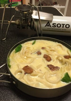 山ごはん！野菜たっぷり焼き鳥の豆乳うどん-レシピのメイン写真