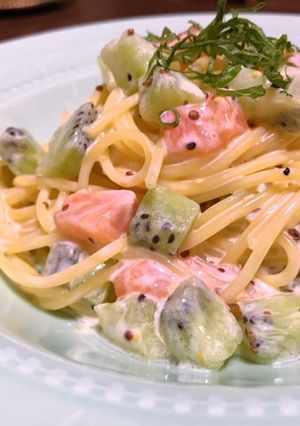 美肌に♪サーモンとキウイの冷製パスタ☆-レシピのメイン写真