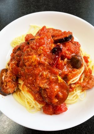 サバ缶とナスのピリ辛トマトパスタ-レシピのメイン写真