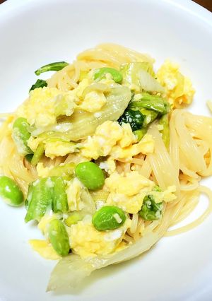 レタスと枝豆の冷製ミモザパスタ-レシピのメイン写真