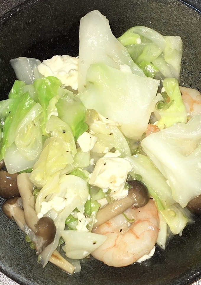 海老とキャベツと豆腐の生山椒・塩炒め-レシピのメイン写真