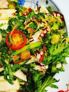 春菊、タコ、カブ、茗荷、塩昆布のサラダ-レシピのメイン写真