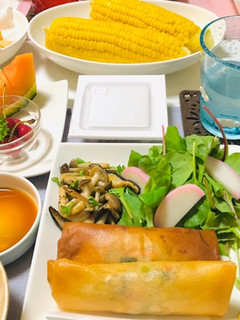 カリッと美味しい春巻きメインの夕飯・献立-レシピのメイン写真