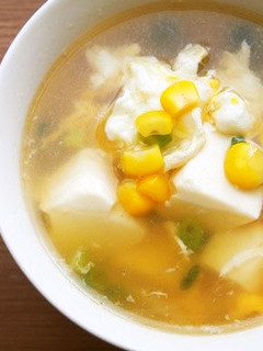 コーン・卵の中華スープに豆腐プラス!-レシピのメイン写真
