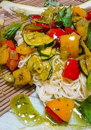 簡単!イタリア風夏野菜バジル素麺-レシピのメイン写真