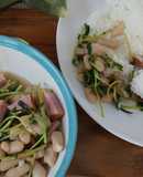 白インゲン豆とベーコンの炒めもの