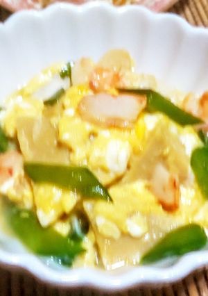 高野豆腐とエビと絹さやの炊き合わせ卵とじ-レシピのメイン写真