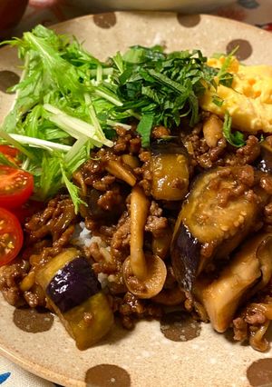なすときのこの味噌そぼろごはん*+-レシピのメイン写真