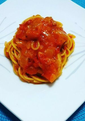 トマトと新玉葱のかにクリームスパゲティ♡-レシピのメイン写真