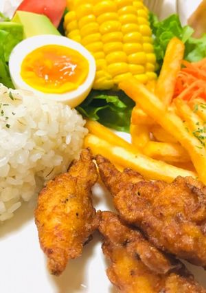 ささみで簡単唐揚げ・時短・プレートランチ-レシピのメイン写真