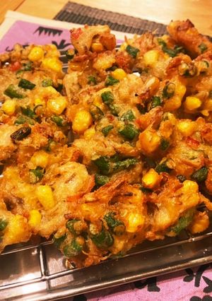 超簡単！いんげんとコーンと舞茸のかき揚げ-レシピのメイン写真