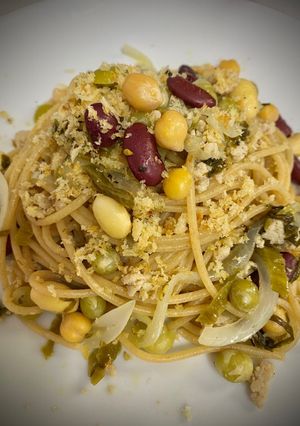 サラダ豆の高菜のそぼろパスタ-レシピのメイン写真