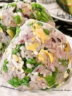 わさび菜と炒り卵の雑穀おにぎり-レシピのメイン写真