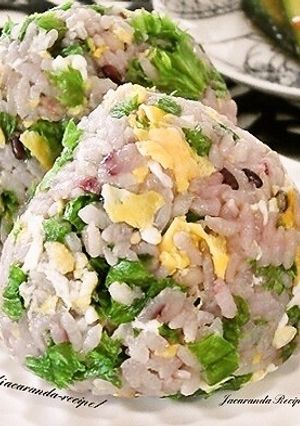 わさび菜と炒り卵の雑穀おにぎり-レシピのメイン写真