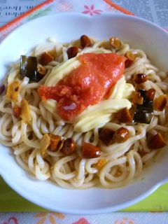 アーモンドのオイル漬け+明太マヨ冷うどん-レシピのメイン写真