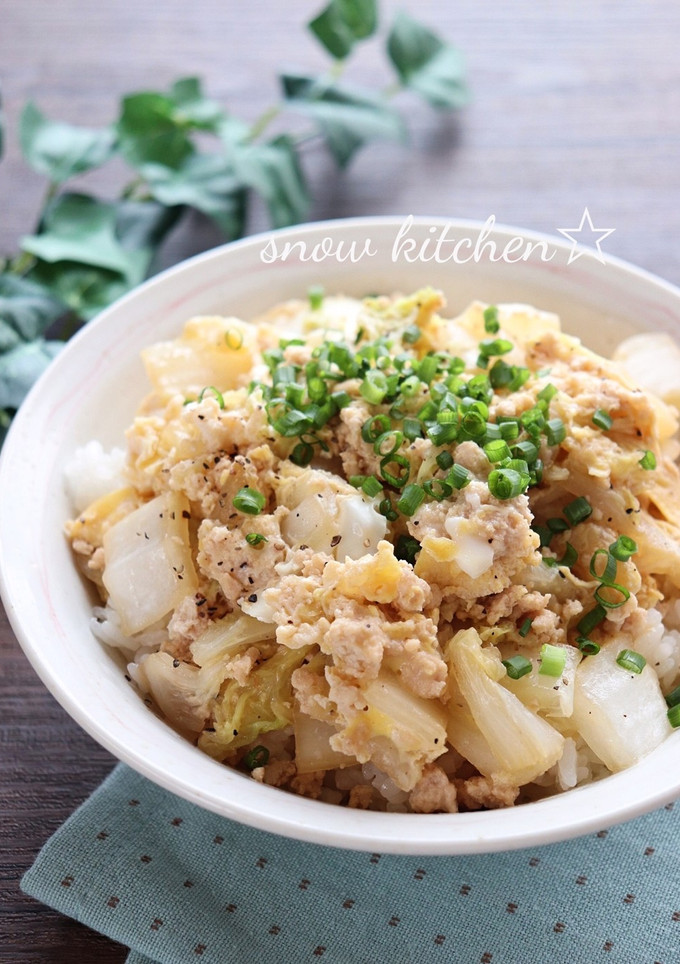 白菜とひき肉の卵とじ丼-レシピのメイン写真
