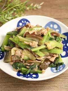 レンジで簡単!豚茄子小松菜の炒め物-レシピのメイン写真