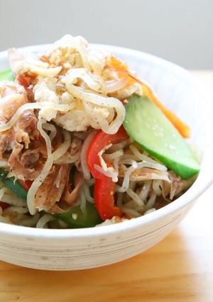 丼にも♪鶏ミンチ糸コン夏野菜の甘辛炒め-レシピのメイン写真