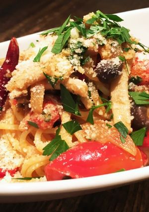フレッシュトマトとキノコのニンニクパスタ-レシピのメイン写真