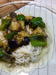 簡単!ナスとピーマンの煮浸し素麺-レシピのメイン写真