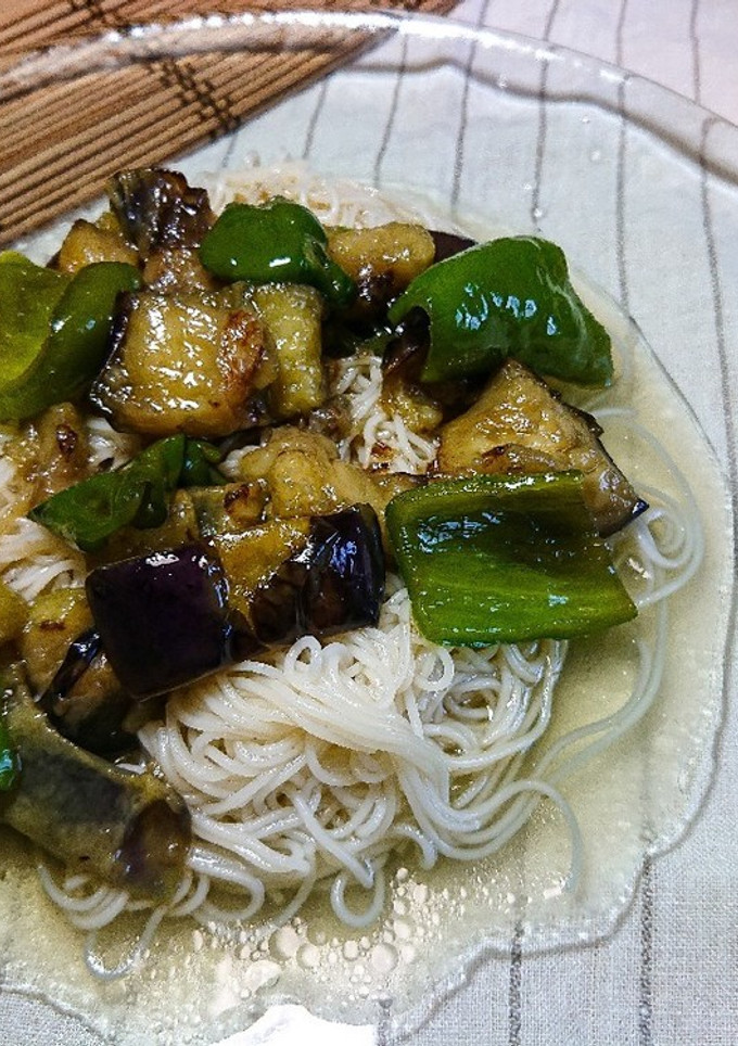 簡単！ナスとピーマンの煮浸し素麺-レシピのメイン写真