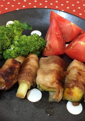 白ネギとズッキーニの豚バラ巻き照焼き-レシピのメイン写真