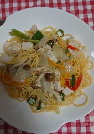 メカジキとオクラとパプリカのパスタ-レシピのメイン写真