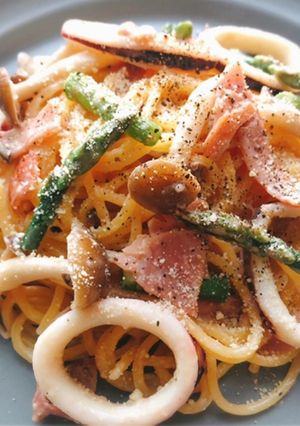 ワンポットで！イカとアスパラの簡単パスタ-レシピのメイン写真