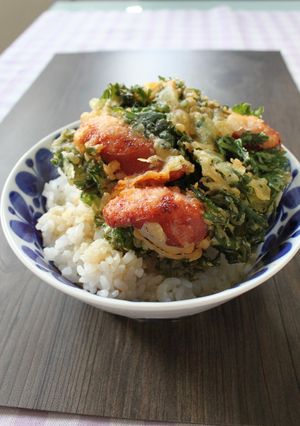 ジョンソンヴィルと春菊の天丼-レシピのメイン写真
