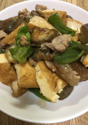 厚揚げ、茄子、ピーマン、豚肉の甘辛炒め-レシピのメイン写真