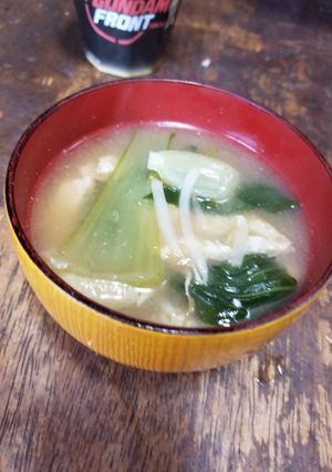 今日の味噌汁☆チンゲン菜、もやし、油揚げ-レシピのメイン写真