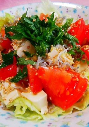 ごま香る♡豆腐とトマトのじゃこサラダ-レシピのメイン写真