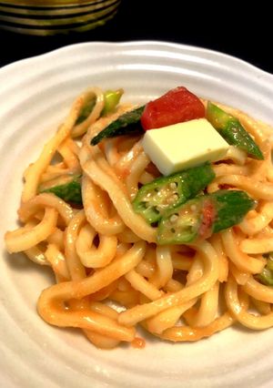 レンチンで簡単！オクラ明太バターうどん-レシピのメイン写真