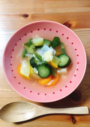 お出汁でサッと煮☆夏野菜の澄んだスープ-レシピのメイン写真