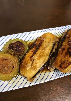 なすとゴーヤの肉はさみ焼き-レシピのメイン写真