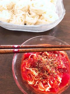 トマト缶で♡冷製カッペリーニ風そうめん☆-レシピのメイン写真