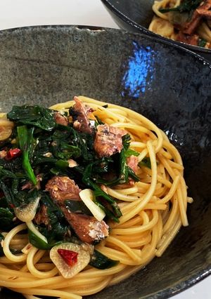 蒲焼缶で簡単ペペロンチーノ-レシピのメイン写真
