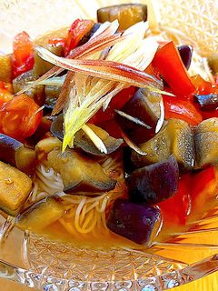 夏野菜でさっぱりぶっかけそうめん♪-レシピのメイン写真