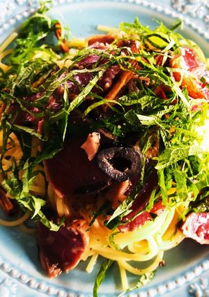 カツオタタキのパスタ柚子胡椒風味♪-レシピのメイン写真
