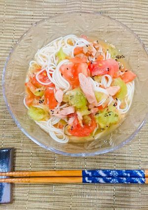 キウイ&トマトのぶっかけツナそうめん-レシピのメイン写真