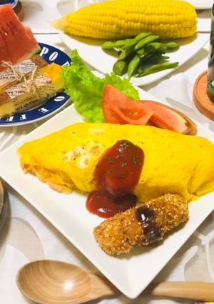 オムライスメインの夕飯献立・今日の晩ご飯-レシピのメイン写真