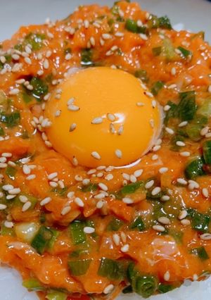 絶品☆ネギサーモンユッケ丼-レシピのメイン写真