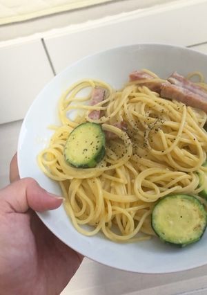 夏野菜簡単カルボナーラ(チーズなし)-レシピのメイン写真