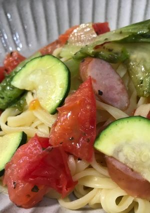 炒チャオレタスと夏野菜のあっさりパスタ-レシピのメイン写真