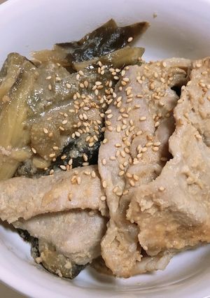 レンジで簡単!豚ロースと茄子の味噌炒め風-レシピのメイン写真