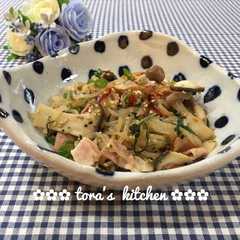 รูปของ 糖質オフ☘️白滝パスタ(きのこベーコン)