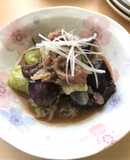 牛肉となすとレタスの牡蠣ソース炒め