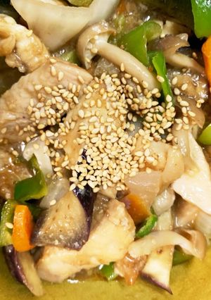 全てレンジ胸肉なす甘酢ごまだれ青椒肉絲風-レシピのメイン写真