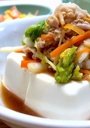 浅漬けなめ茸と豚しゃぶ肉ポン酢ダレ冷奴♡-レシピのメイン写真